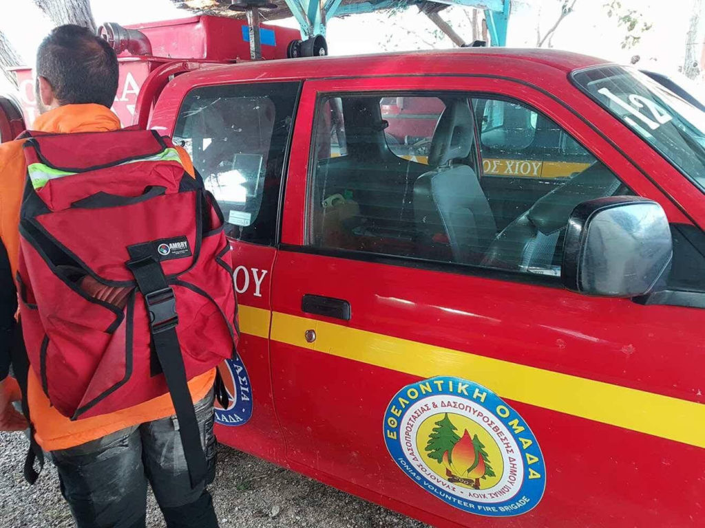 Firefighter in Chios Greece wearing the MVP Hosepack
